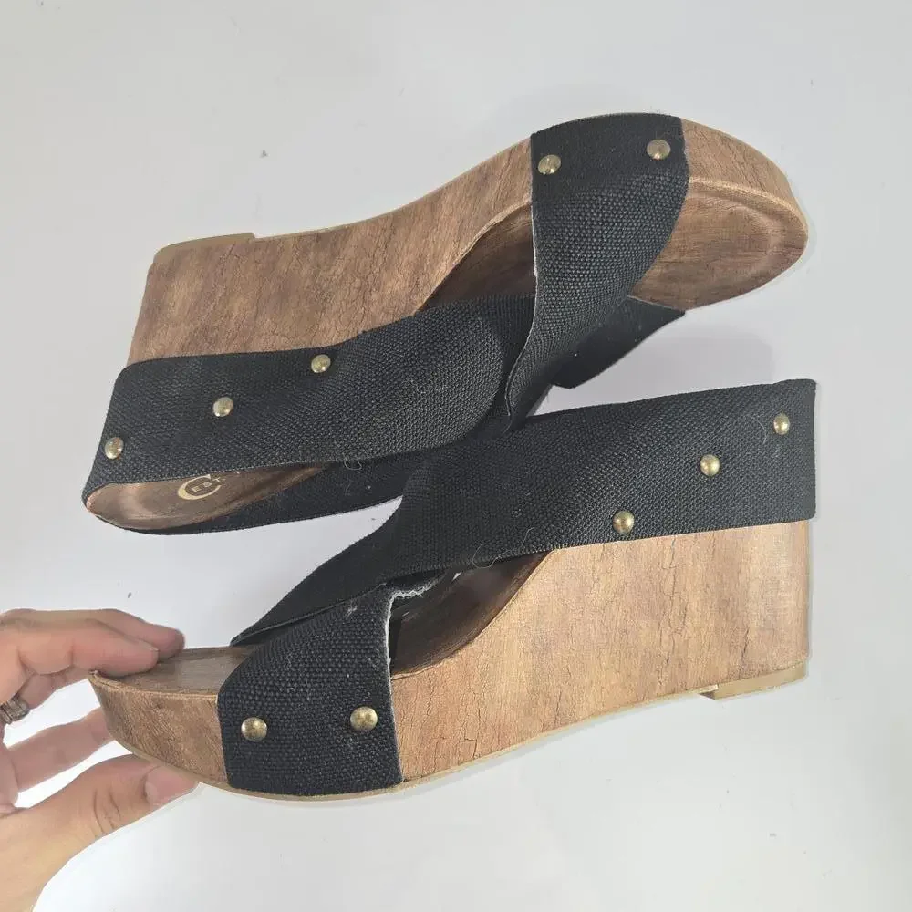 0381 Cato C Est 1946 Wedge Sandals Black Chunky Heel‎ Platform Size 10M